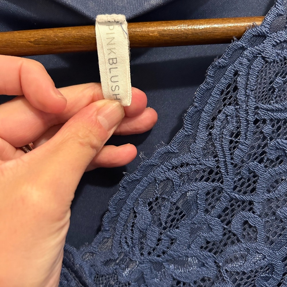 Blue Lace short sleeve, v neck Maternity maxi Dress- size medium - Picture 2 of 4